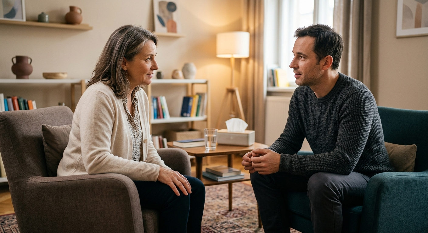 Психолог  консультирует пациента при выводе из запоя